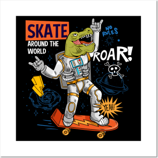 T Rex Skate Roar Posters and Art